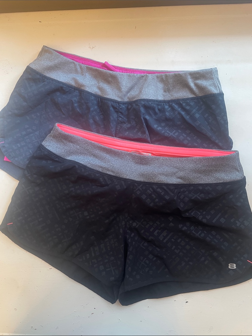 2pairs Layer 8 women’s Athletic Shorts with comfort liners, wide waistbands sz M